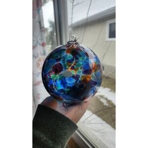 Kitras Art Glass Calico Ball Friendship Orb Hand Blown Glass Window Ornament